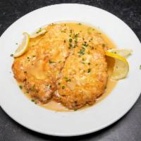 Chicken Francaise · Sauteed in a lemon butter sauce over past or rice. Served with soup or salad and challah bre...