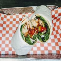 Vegetarian BBQ Chicken Wrap  · Plant based chicken nuggets mixed in BBQ, lettuce, tomato, onion, banana peppers and blue ch...