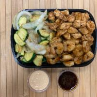 Hibachi Chicken and Shrimp  · Tender grilled chicken breast meat and shrimp sauteed in our house teriyaki sauce. Includes ...