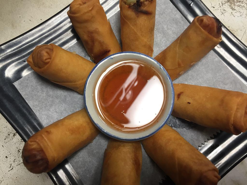 A5. Fried Spring Rolls 5 pcsปอเปี๊ยะทอด · Stuffed with mixed vegetables and served with plum sauce.