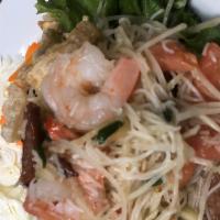 A28. Som Tum Seafood ส้มตำทะเล · Papaya salad mixed with seafood. Spicy.