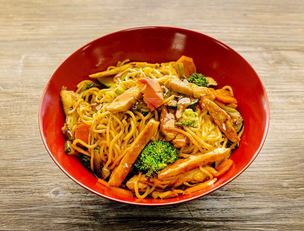 Chicken Yaki Soba Bowl · Chow mein noodles stir fried with chicken breast, veggies and teriyaki.
