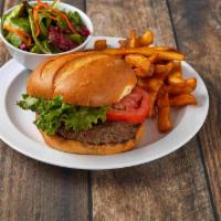 4692. El Dorado Burger · 1/2 pound prime organic natural ground beef served with lettuce, tomatoes, red onions and ma...