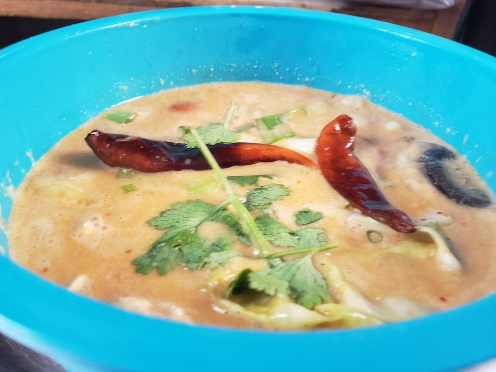 Tom Kah Soup · Choice of protein, mushroom, onion, green onion, cabbage, cilantro, galanka root, lemongrass, kaffir leaves  and coconut milk.