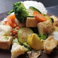 Pad Pug · Stir-fried your choice of protein, broccoli, carrot, cabbage, zucchini,  yellow squash, mush...