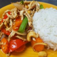 Pad Cashew · Stir-fried your choice of protein, cashew nuts, bell pepper, carrot, onion, green onion, and...