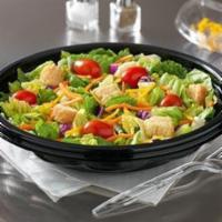 Garden Fresh Salad · Fresh mixed greens with fresh whole grape tomatoes, fresh shredded carrots and cheddar chees...