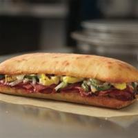 Italian Sandwich · Pepperoni, salami, and ham topped with banana peppers, fresh green peppers, fresh onions, an...