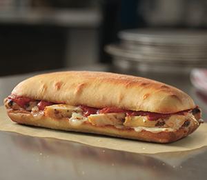 Chicken Parm Sandwich · Tender slices of seasoned all-white meat chicken breast, tomato-basil marinara, and premium Parmesan-Asiago and provolone cheeses all loaded on artisan Italian bread and baked golden brown. 