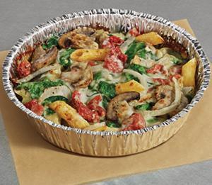 Pasta Primavera · Spinach, diced tomatoes, mushrooms and onions, mixed with penne pasta and baked with a creamy Alfredo sauce. 