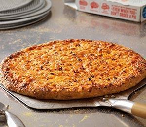 Wisconsin 6 Cheese Pizza · Cheeses made with 100% real mozzarella, feta, provolone, cheddar, Parmesan and Asiago cheeses, sprinkled with oregano on a cheesy Parmesan Asiago crust. 