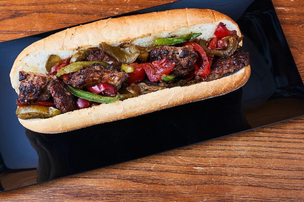 Full - Sweet Italian Sausage Hoagie · Full Sized Sweet Italian Sausage sautéed with onions, sweet and green peppers and served on a toasted amoroso hoagie. 