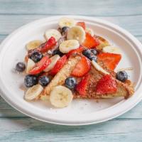 Fruits French Toast · French Toast with your Choice of Banana, Strawberries, or blueberries. 