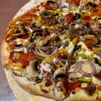 Supreme Pizza · Marinara sauce, mozzarella blend, pepperoni,green peppers,
mushrooms, onions, and Italian sa...