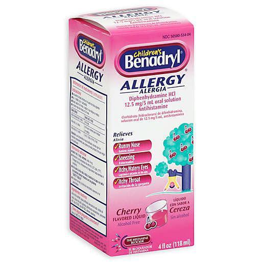 4 fl. oz. Children's Benadryl Allergy · Help your little 1 to get through allergy season, easier, with Benadryl children's allergy liquid. The great-tasting cherry-flavored formula helps ease symptoms such as runny nose, sneezing, itchy, and watery eyes, and itching of the nose and throat.