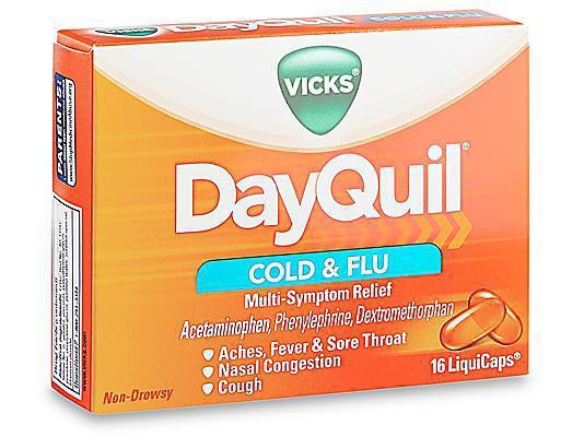 DayQuil Cold and Fl · 16 liquid caps. Vicks dayquil cold and fl. provides powerful, non-drowsy, daytime relief for your worst cold and fl. symptoms. Dayquil relieves headache, fever, sore throat, minor aches and pains, nasal congestion, and cough.
