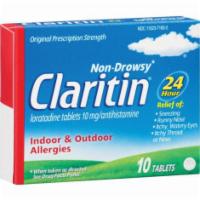 Claritin Tablets · 10 count. Non-drowsy relief against pollen, mold, dust, and pets provides relief of symptoms...