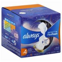 Always Overnight Pads · 13 count. Up to zero feel. 12 hrs leaf-free. 50% larger back VS. Infinity regular flow. Feel...