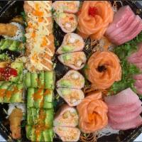 Sushi Sashimi Combo · 5 pieces sushi, 10 pieces sashimi, and 1 California roll.