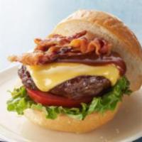 Texas Cheese burger  · Grilled onions, bacon, pepper jack cheese and BBQ sauce on a seeded bun 