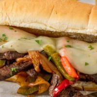 Philly cheese steak · Onions, peppers and your choice of cheese 