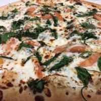 Special White Pizza · Ricotta, mozzarella cheese, spinach, tomatoes and fresh garlic. 