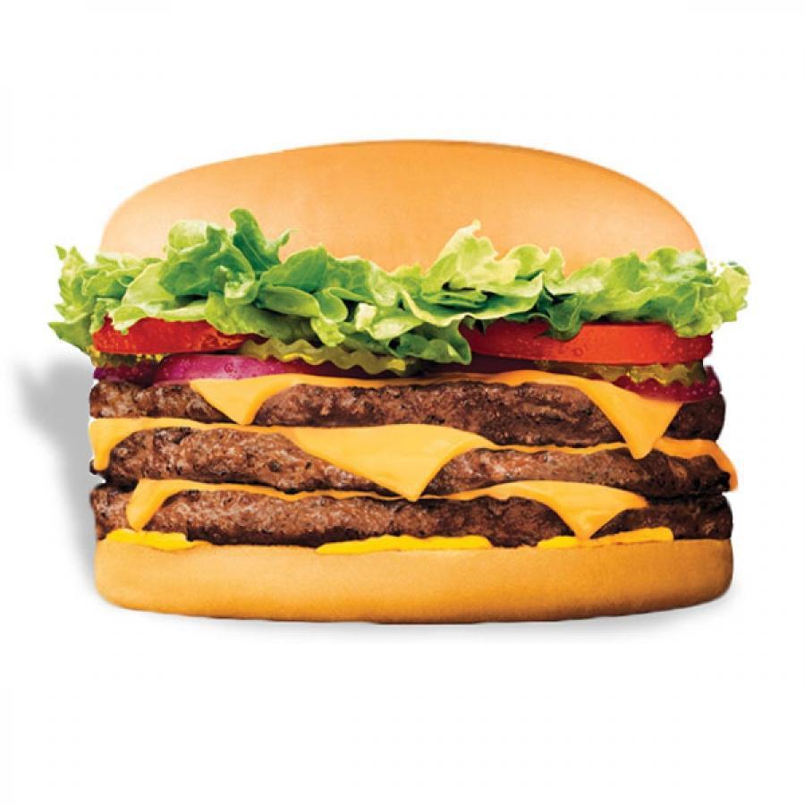 Triple-Buster® with Cheese Combo		 · Triple-Buster® with Cheese
Three 1/4 lb. grilled beef patties topped with crisp lettuce, ripe tomatoes, purple onions, tangy pickles, and bold yellow mustard and three slices of cheese.