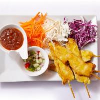 5 Piece Chicken Satay · Grilled chicken skewers with cucumber salad and peanut sauce.