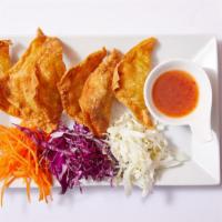 6 Piece Crispy Wontons · Stuffed with ground chicken. Served with sweet chili sauce.