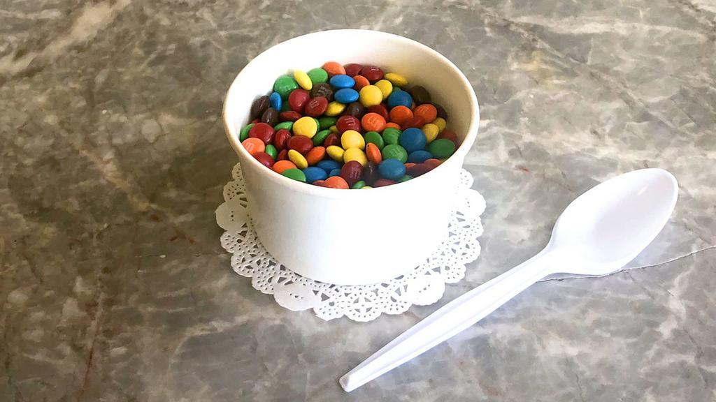 M&M's · 5 oz. cup of m&m's.
