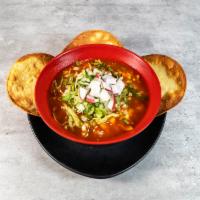 Pozole · Pork or chicken corn soup. Traditional Mexican platter.