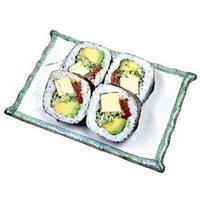 Futomaki (Vegetarian) · Cucumber, avocado, egg and Japanese squash. 4 pieces