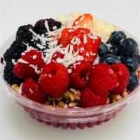Acai Banana Berry Bowl  · Organinc Acai , Organic Granola,Banana strawberry,blackberry, Blueberry, Raspberries and Org...