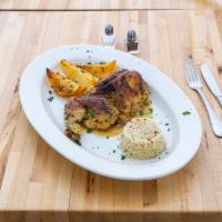 Roasted Chicken Lemonato · Gluten-free. Roasted half chicken served with oven-roasted potatoes.