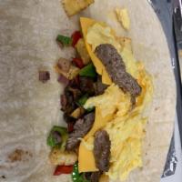 Breakfast Burrito · Turkey sausage, country-style potatoes, with egg and cheese.