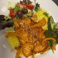 Salmon Plate · Come with rice and a choice of vegetables or salad.