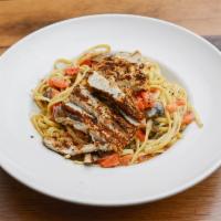 Blackened Chicken and Pasta · Tender chicken seasoned with Southwestern Cajun spices, with mushrooms and diced tomatoes, s...