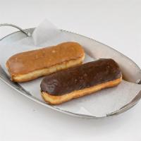 Eclair Donut · Long bar donut. Choice of maple Icing or chocolate icing.

