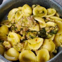 Orecchiette Salsiccia e Rapini · Shell shaped pasta, sweet sausage and broccoli rabe.