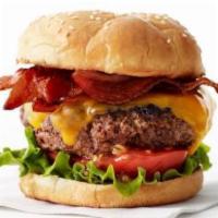 Bacon Cheese Burger Deluxe  · Fresh ground beef burger with fresh bacon and cheese, lettuce, tomato, mayo and you choice o...