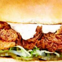 Chicken burger deluxe  · Bread chicken with chesse lettuce tomato mayo with your choice of fries