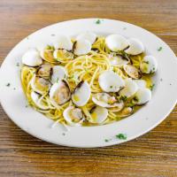 Clams White Pasta · Comes with white wine, garlic and olive oil.