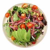 Power Salad · Spring mix, walnuts, turkey bacon, tomatoes, onions and avocado.