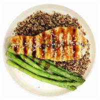 Teriyaki Salmon  · Served quinoa  and asparagus. 