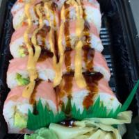 Hot Lover Roll · Shrimp Tempura, Spicy Tuna, Crunch, Avocado wrapped in Sesame Soy Paper w. Spicy Mayo and Ee...