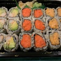 Spicy Maki Combo · 1 Spicy Yellowtail roll, 1 Spicy Tuna roll and 1 Spicy California roll. Served with soup or ...