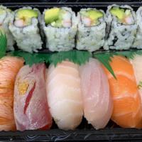 Sushi Regular · 7 pieces of Assorted sushi and 1 California roll. Served with soup or salad.
