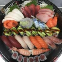 Love Boat for 2 · 8 pieces Sushi, 18 pieces Sashimi, Rainbow Roll & Tuna Roll