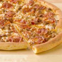 Zesty Italian Trio Pizza · Pepperoni plus a double portion of spicy Italian sausage.