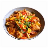 Chicken Jalfrazie · Curry with sauteed onion, ginger, garlic and bell pepper enhanced with splash of lemon.